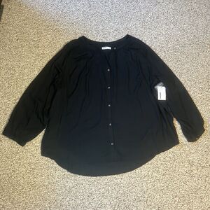 NWT Sonoma Womens Button Down Tunic Shirt Plus Size 3X Black Lightweight Rayon